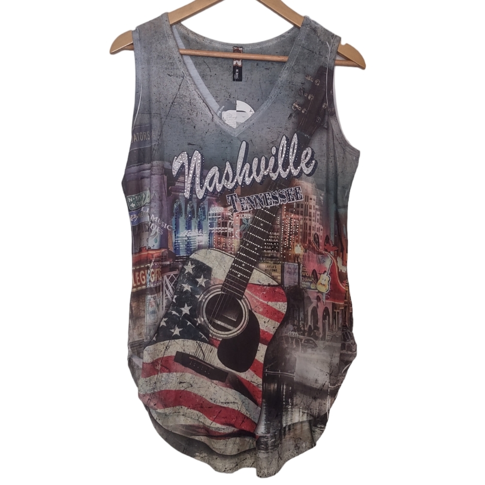 Nashville Tennessee Graphic Rhinestone Tank Top Size L